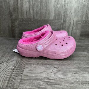 CROCS Classic Toddler size 7 Glitter Pink Lined Clogs